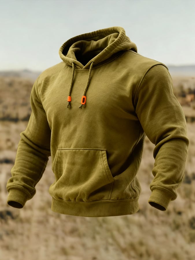 Men'S Retro Classic Basic All-Match Solid Color Hooded Sweatshirt