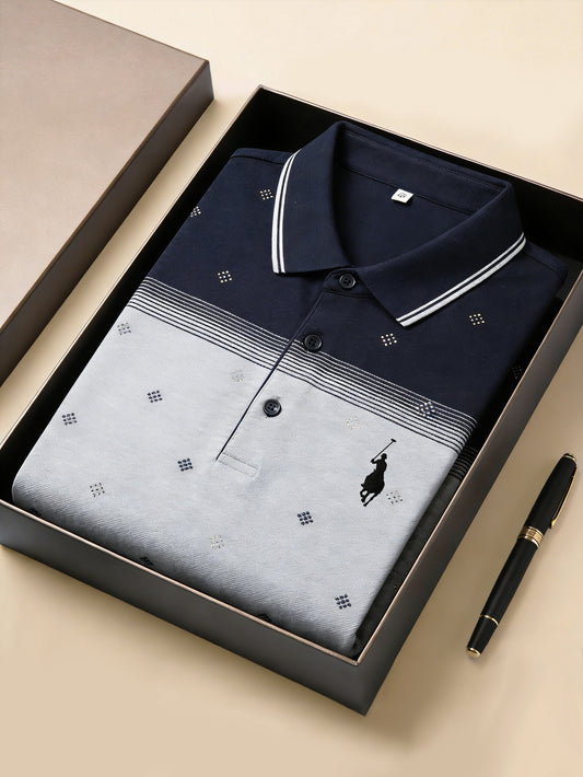 Men's Business Style Print Short Sleeved Polo Shirt