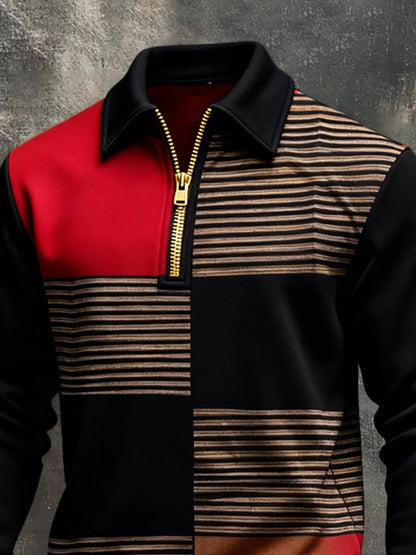 Men'S Vintage Color-Block Printed Zip-Up Sweatshirt