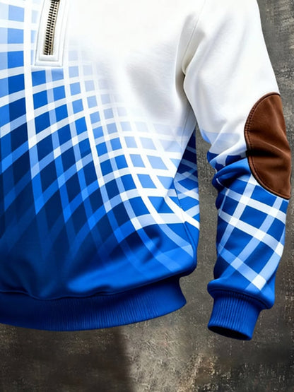 Men's Retro Color Block Print Color-Blocked Zip-Up Sweatshirt