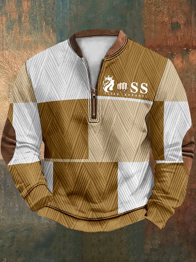 Men's Retro Lettering Design Zipper Neck Knit Sweatshirt