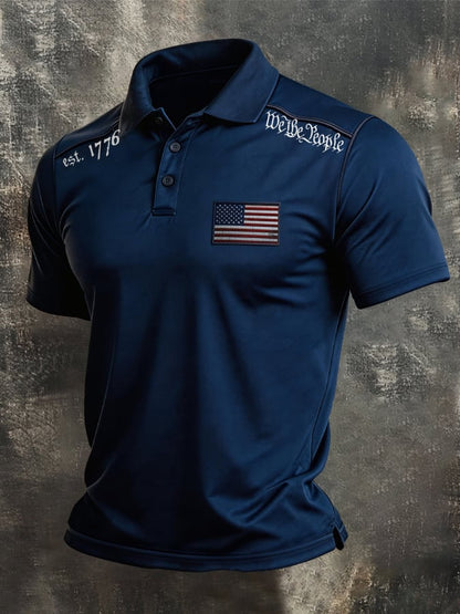 Men's Retro Patriot Color Block Polo Collar Short Sleeve