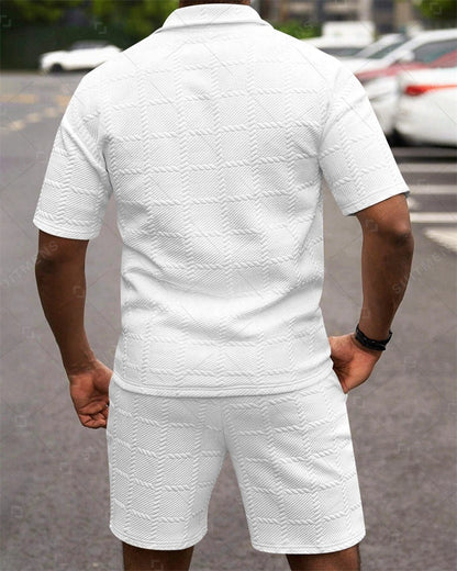 Men's Simple Textured Summer Polo Shirt Set 251