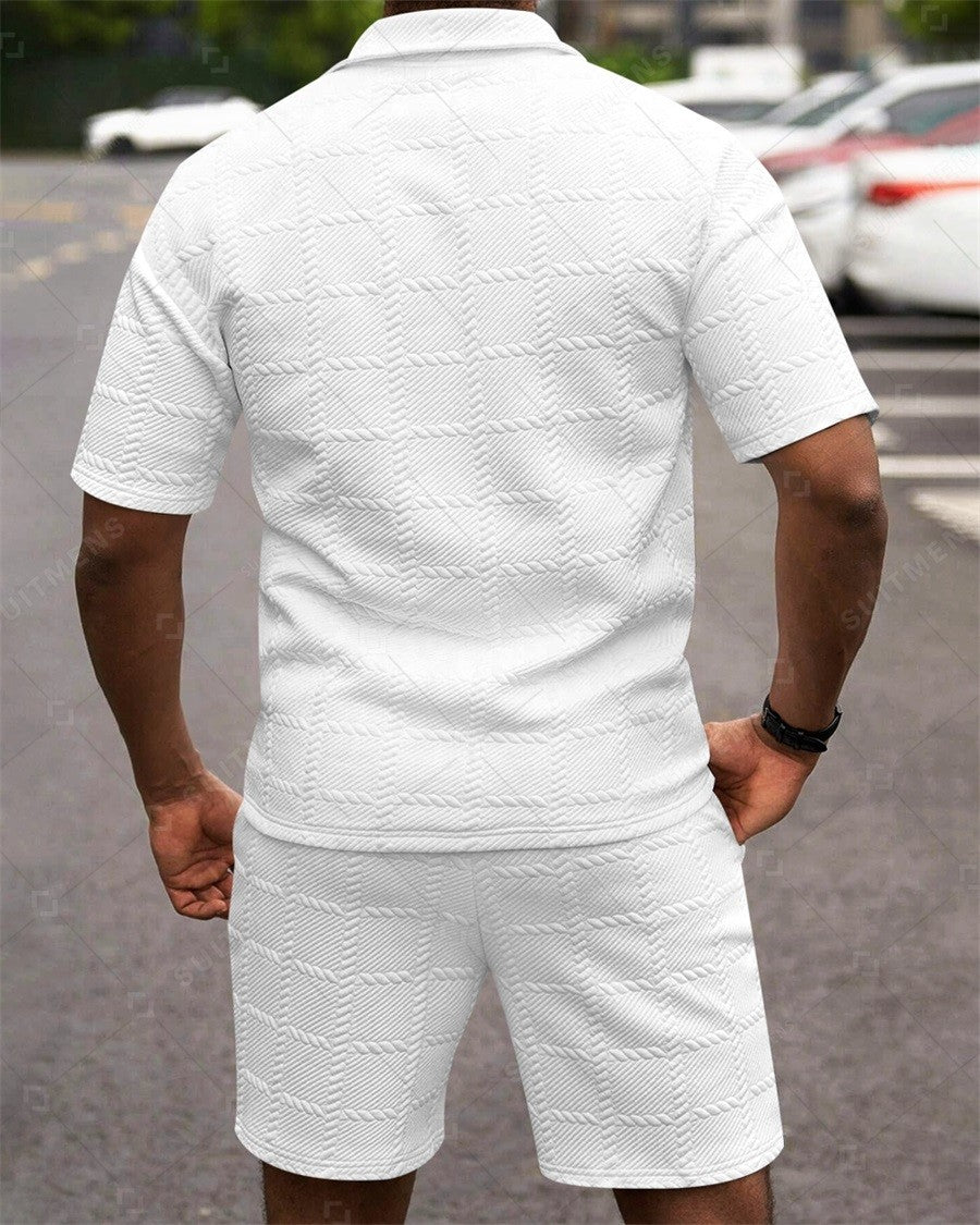 Men's Simple Textured Summer Polo Shirt Set 251