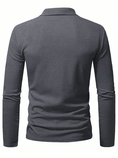 Men's Waffle Casual Solid Color Half Button Polo Shirt