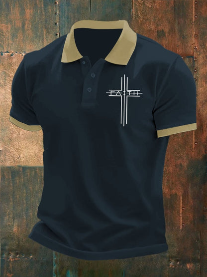 Men'S Faith Cross Print Polo Shirt