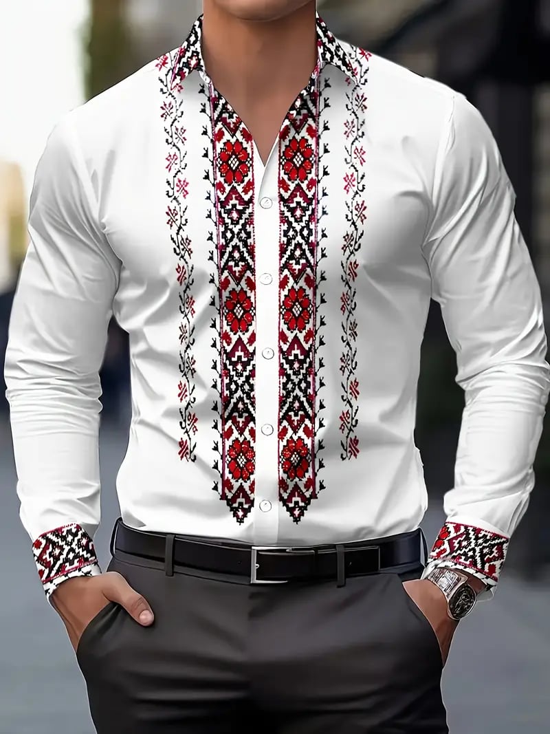 Men's Street Style Business Casual Printed Long Sleeve Shirt
