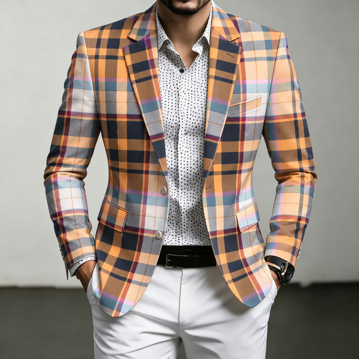 Men's Colorful Checkered Print Casual Blazer