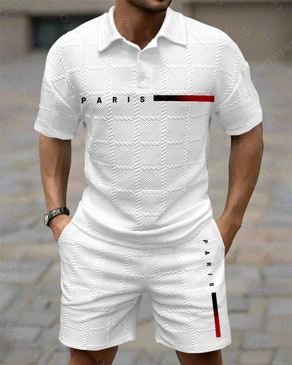 Men's Simple Textured Summer Polo Shirt Set 251