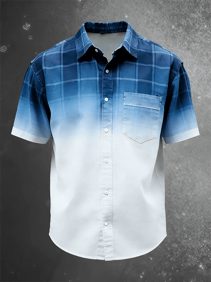 Men's Vintage Abstract Art Print Short-Sleeved Pocket Shirt