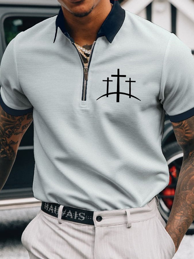 Men's Faith Cross Printed Casual Polo Shirt