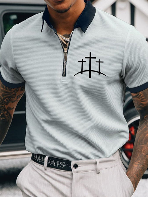 Men's Faith Cross Printed Casual Polo Shirt
