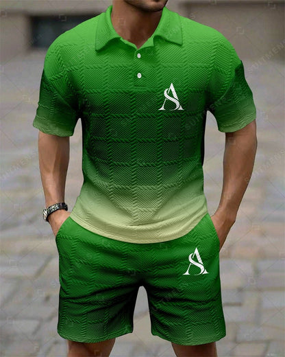 Men's Simple Textured Summer Polo Shirt Set 253