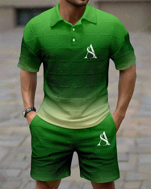 Men's Simple Textured Summer Polo Shirt Set 253