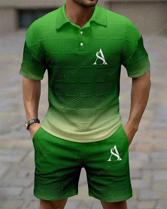 Men's Simple Textured Summer Polo Shirt Set 253