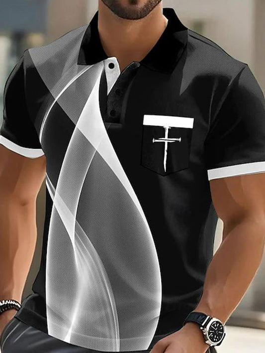 Men's Faith Cross Printed Casual Polo Shirt (With Pockets)