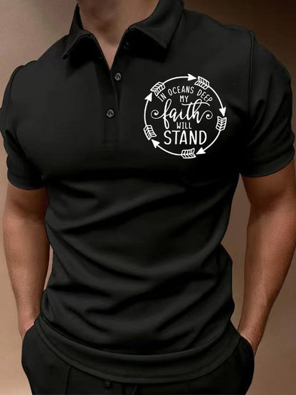 In Oceans Deep My Faith Will Stand Men's Short Sleeve Casual Printed POLO Shirt
