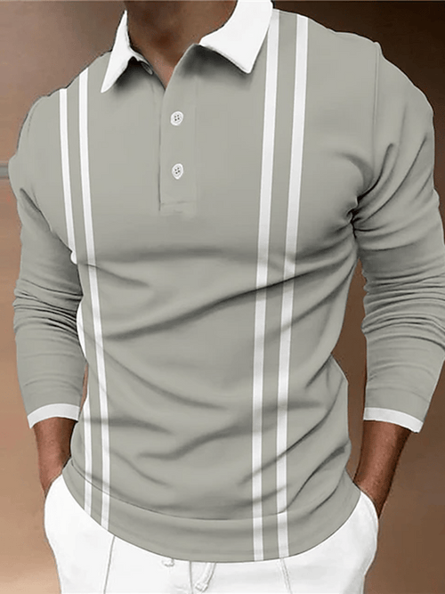 Fashion Print Print Lapel Pullover Long Sleeve Polo Shirt