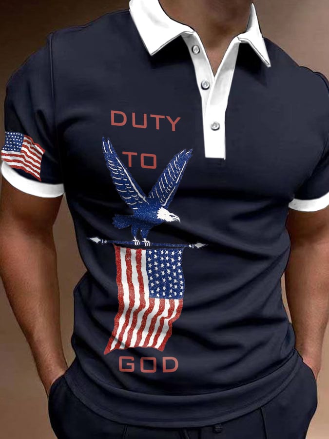 Men's Casual Duty To God Half-Placket Short-Sleeved Top