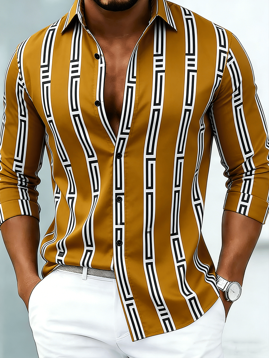 Men's Luxury Striped Print Long-Sleeve Shirt