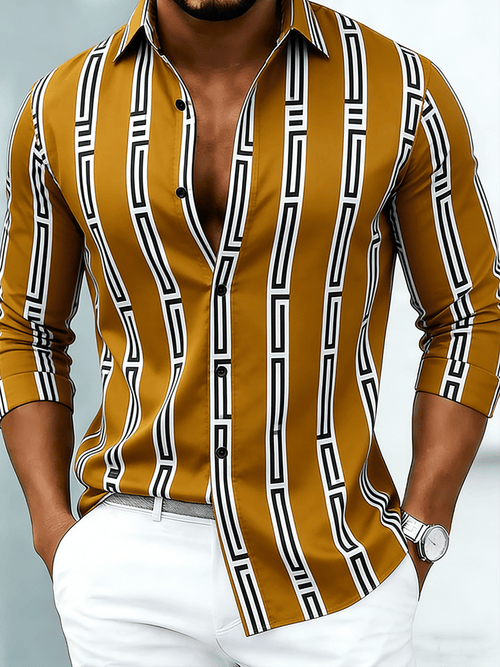 Men's Luxury Striped Print Long-Sleeve Shirt