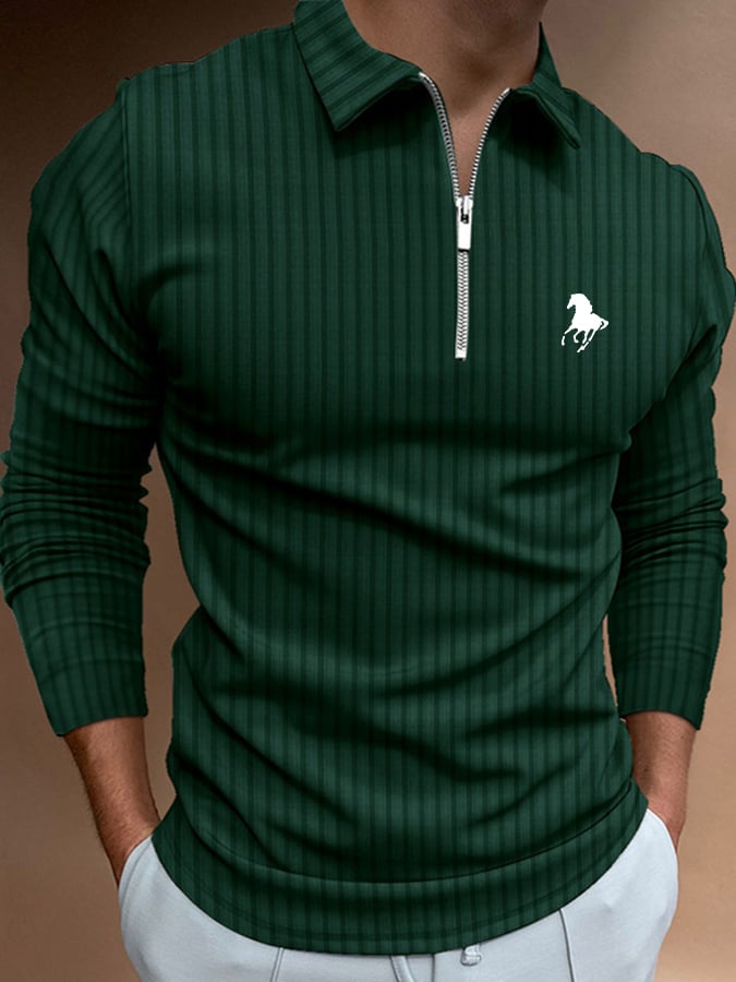 Men's Horse Print Casual Polo Shirt