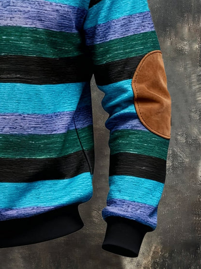 Men's Retro Color Block Print Zipper Sweatshirt