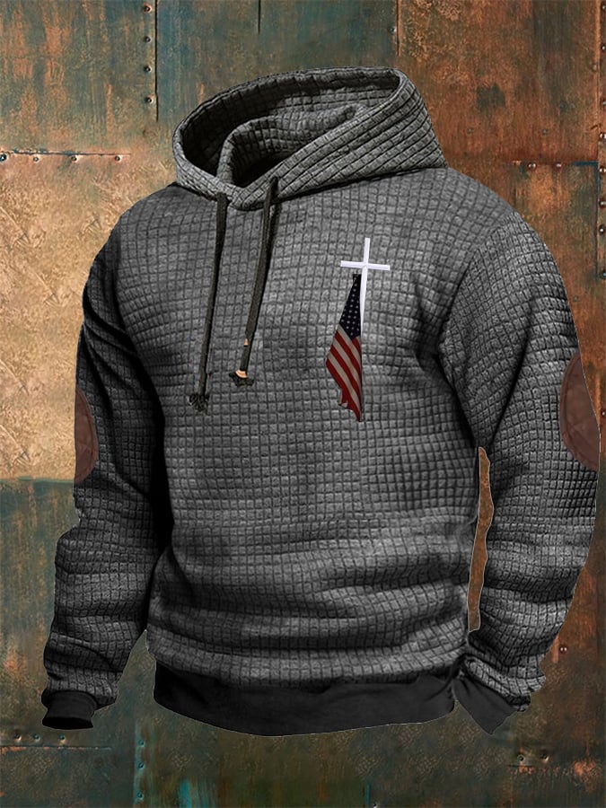 Men's Casual Checkered Faith Print Hooded Sweatshirt