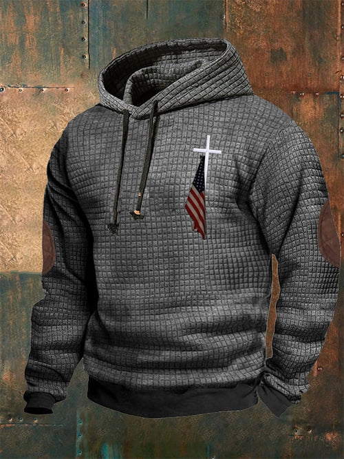 Men's Casual Checkered Faith Print Hooded Sweatshirt