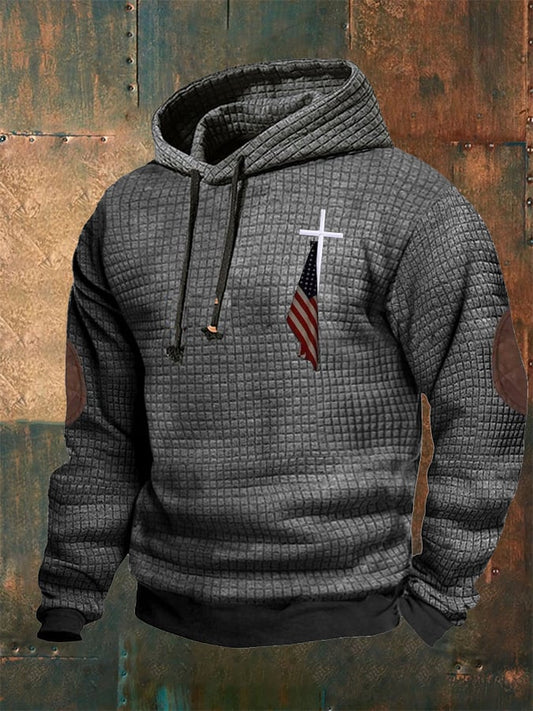 Men's Casual Checkered Faith Print Hooded Sweatshirt