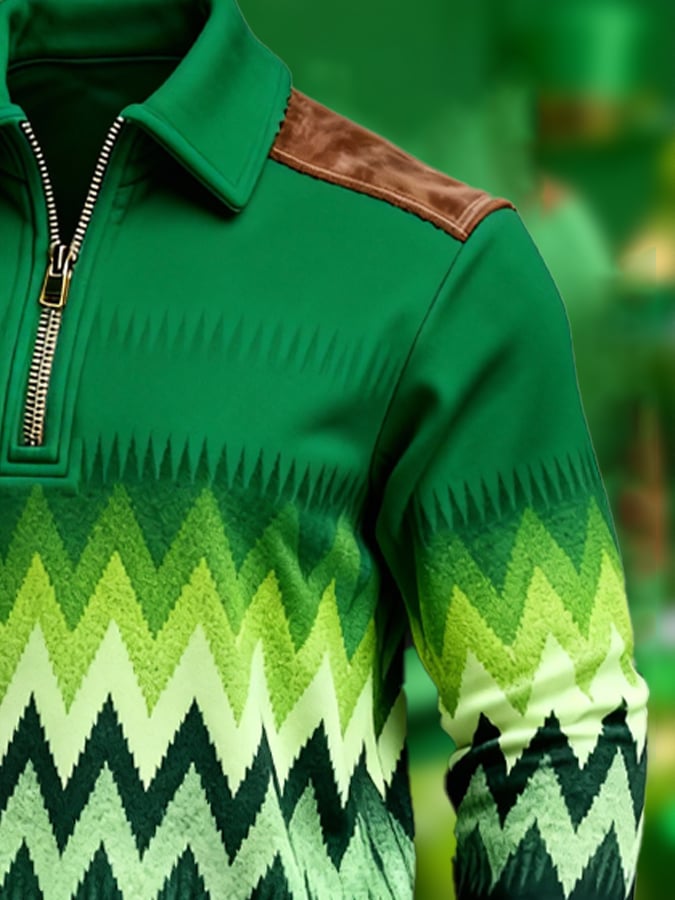 Men's St. Patrick's Day Printed Color-Block Zip-Up Hoodie
