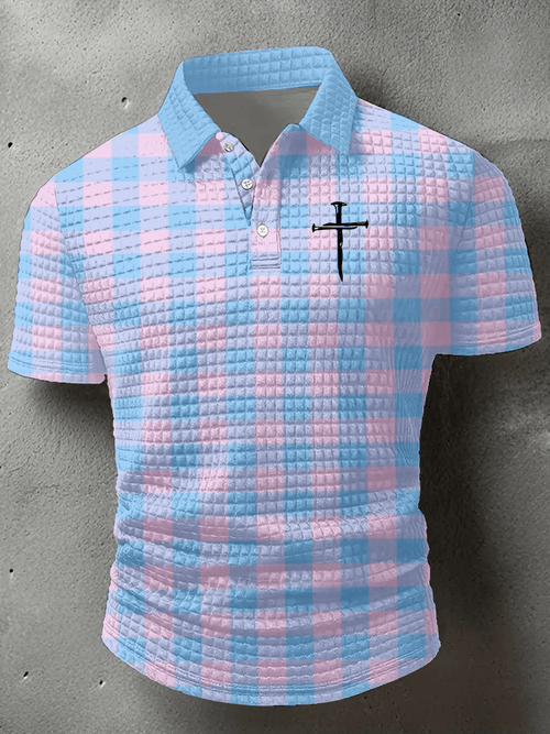 Men's Faith Printed Casual Checkered Fabric Polo Shirt