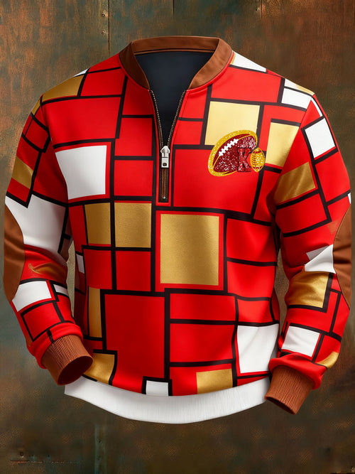 Men's Football Geometric Color Block Print Sweatshirt