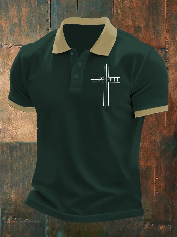 Men'S Faith Cross Print Polo Shirt