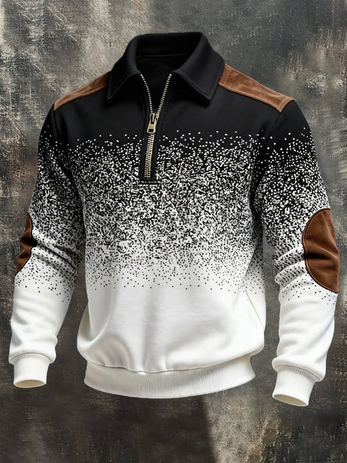 Men's Retro Color Block Print Color-Blocked Zip-Up Sweatshirt
