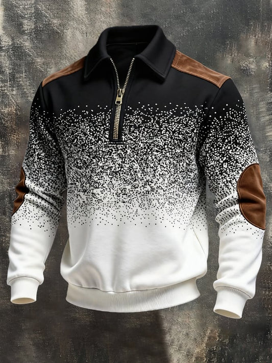 Men's Retro Color Block Print Color-Blocked Zip-Up Sweatshirt