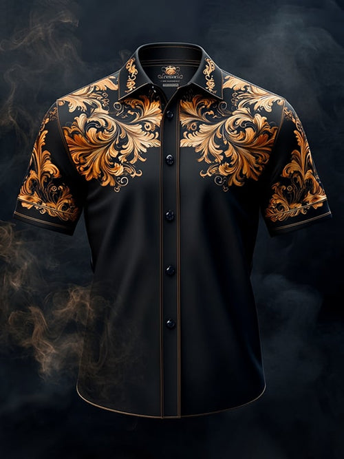 Men's Vintage Dark Baroque Print Short Sleeve Shirt