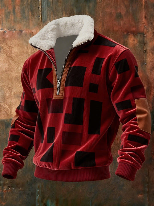Men's Retro Geometric Quarter Zip Fleece Neck Sweatshirt