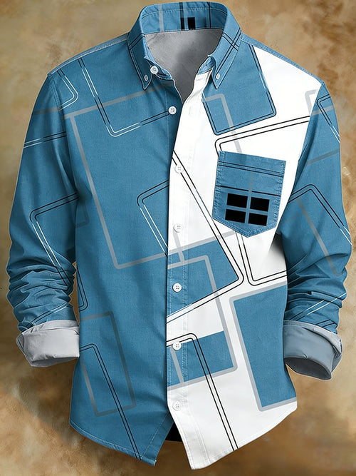 Men's Retro Abstract Art Print Comfortable Business Style Shirt