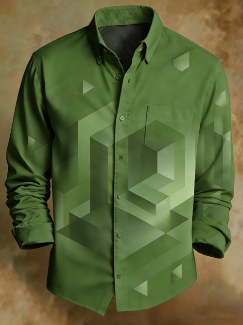 Men's Retro Abstract Geometric Green Print Shirt
