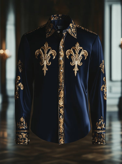 Men's Satin Luxe Iris Baroque Long Sleeve Button Down Shirt