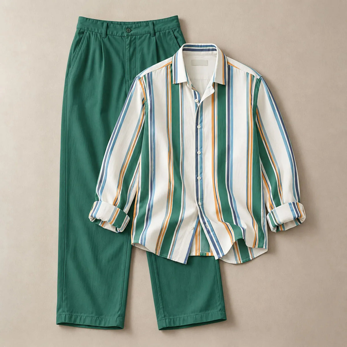 Men's Casual Long-Sleeve Shirt and Pants Set