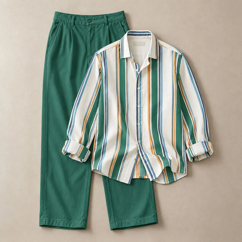 Men's Casual Long-Sleeve Shirt and Pants Set