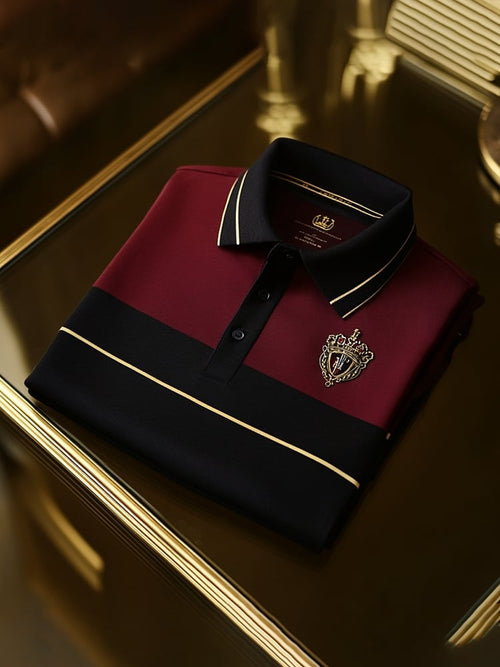 Men's Classic Business Check Logo Button Short Sleeve Polo Shirt