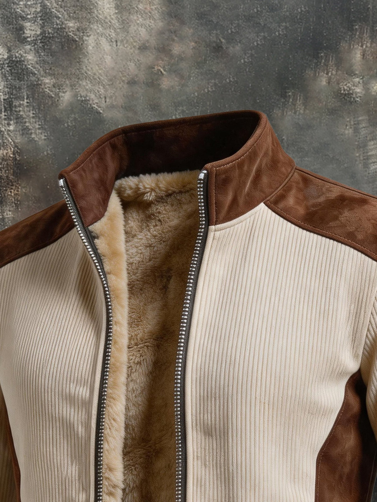 Men's Retro Color-Block Faux Suede Jacket with Fleece Lining