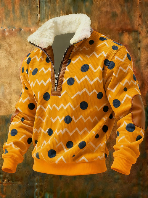 Men's Retro Geometric Quarter Zip Fleece Neck Sweatshirt