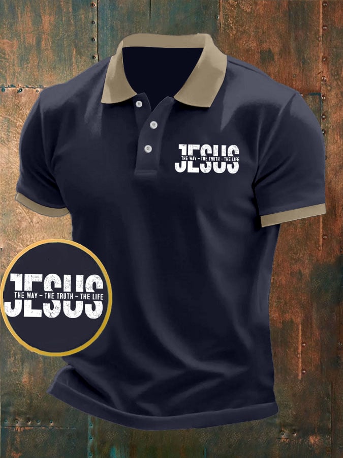 Men's Jesus The Way The Truth The Life Printed Casual Polo Shirt