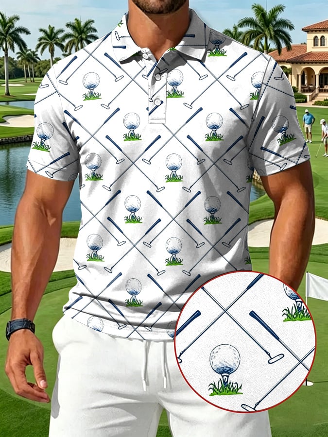 Golf Ball Men's Printed Casual Polo Shirt