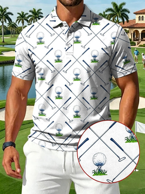 Golf Ball Men's Printed Casual Polo Shirt