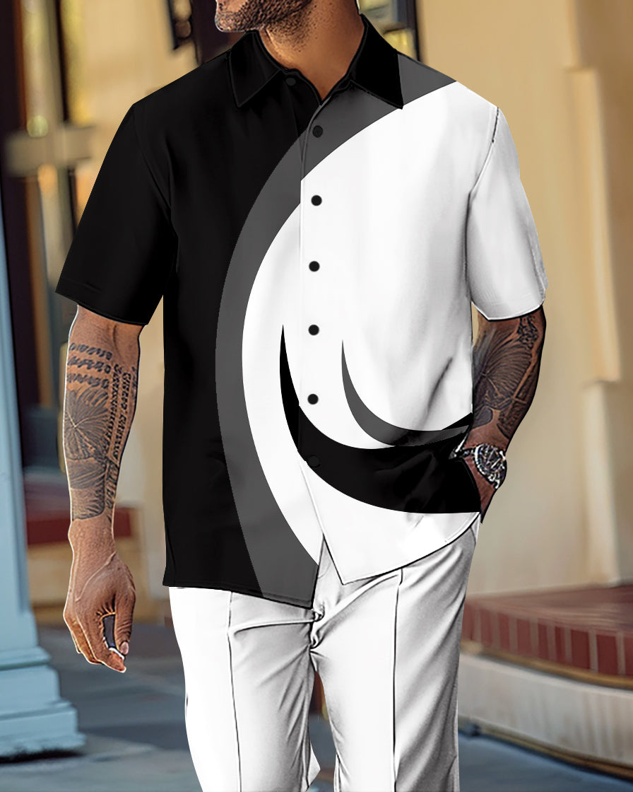 Men's Gorgeous Color Block Short Sleeve Shirt Walking Suit 1071